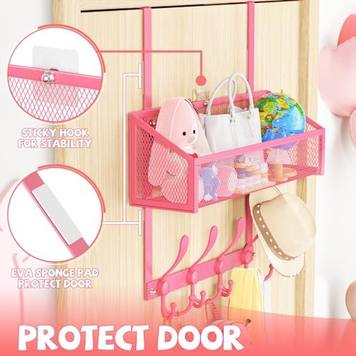 Kaiferty Over The Door Hooks Organizer, Coat Rack Over The Door Storage Hanger Towel Rack, Back of Door Storage Organizer for Bathroom,Bedroom,Kitchen,Office (Pink, 2-Tier) - Image 3