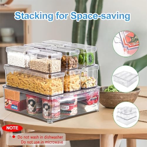 KUMD 10 Pack Food Storage Organizer Bins, Clear Pantry Containers with Lids - Image 2