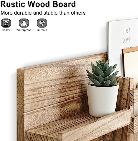 Lwenki Mail Organizer for Wall Mount – Key Holder with Shelf Includes Letter Holder and Hooks for Coats, Dog Leashes – Rustic Wood with Flush Mounting Hardware (16.5” x 8.7” x 3.5”) (Wood) - Image 3