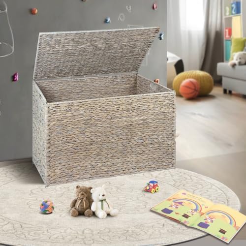 Water Hyacinth Storage Basket with Lid, 52.8 Gallon (200L), White - Image 3
