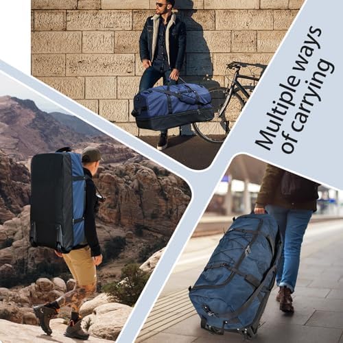 110L Expandable to 140L 32” Foldable Oxford Soft-Sided Rolling Duffle Bag with 2 Heavy-Duty Wheels,2 Large Compartments,Adjustable Shoulder Strap and Attached Organizer Pouch,Navy Blue - Image 4