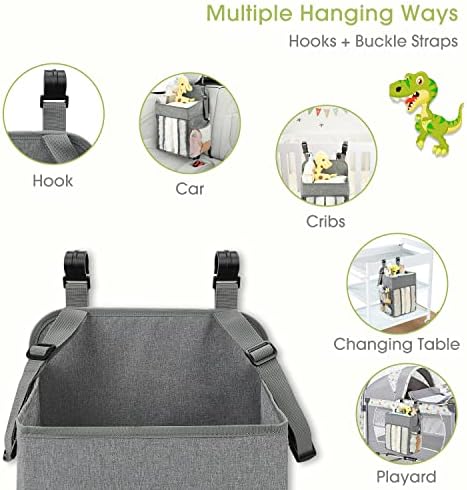 Maliton Hanging Diaper Organizer Hold 50+ Diapers, with 4 Mesh Pockets，Gray - Image 3