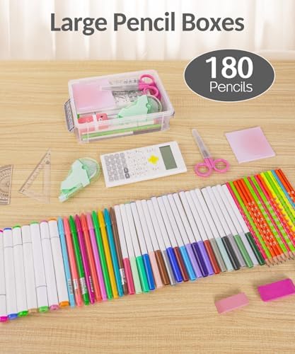 Sooez 6 Pack Extra Large Pencil Box, Plastic Pencil Case Crayon Box - Image 4