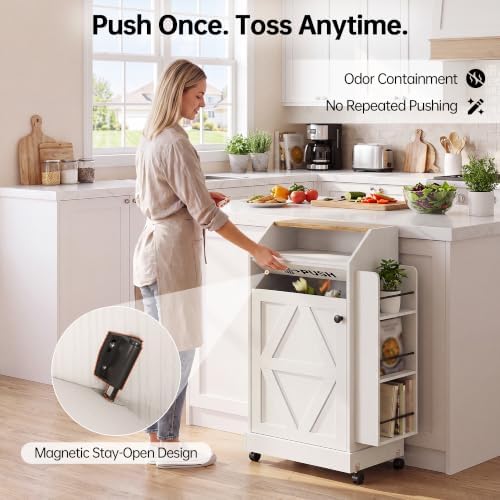 YESHOMY 13 Gallon Kitchen Trash Can Cabinet with Push Door (White) - Image 5