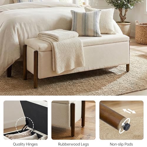 Usaint 47" Fabric Upholstered End of Bed Storage Ottoman Bench, Beige - Image 4