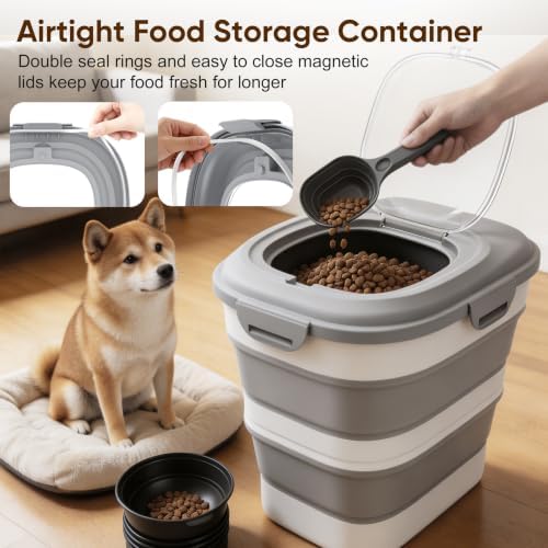 Rice Storage Container, 20 to 50Lbs Collapsible Airtight Rice Container, 30 Lbs Dog Food Storage Container with Wheels, Cup and Scoop, Food Dispenser Bin for Flour, Cereal, Flour, Cat, Bird, Pet - Image 4