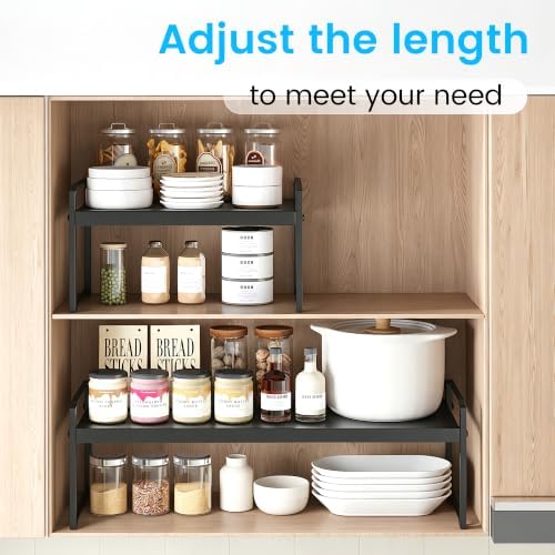 Cawukege Expandable Cabinet Organizer Shelf, Metal Countertop Storage Shelves, Heavy Duty Adjustable Spice Rack Stackable for Kitchen Pantry Storage Rack (Black, 1 Pack: 14.2-24.8"L x 7.87"W x 8.66"H) - Image 7