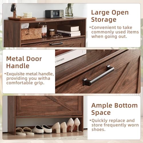 RWYHG Shoe Cabinet with 2 Flip Drawers, Narrow Entryway Organizer,Walnut - Image 4
