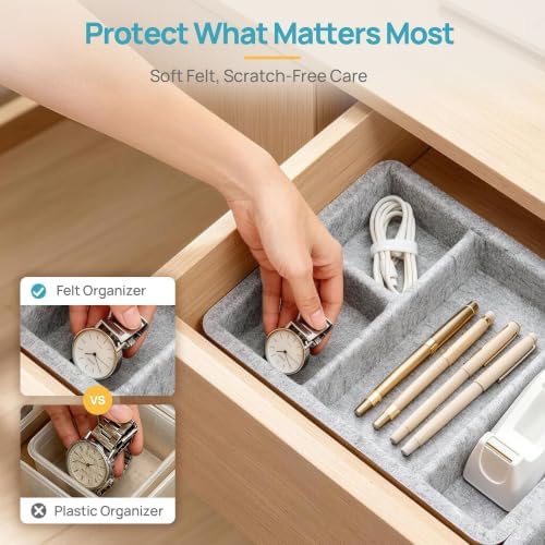 Vtopmart 2Pack-4Compartment Felt Desk Drawer Organize Storage Bins, Grey - Image 4