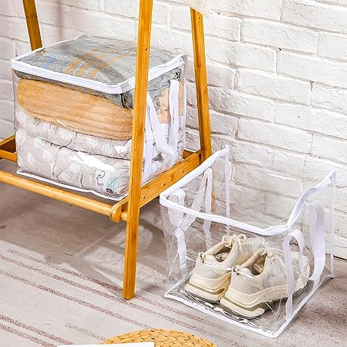 Windyun 8 Pcs Clear Zippered Organizers 12''x12''x12'' Moving Bags with Reinforced Handles Heavy Duty Storage Cube Tote Storage Bags Bins for Clothes Moving Supplies Linens Shoes Closet Organizer - Image 5