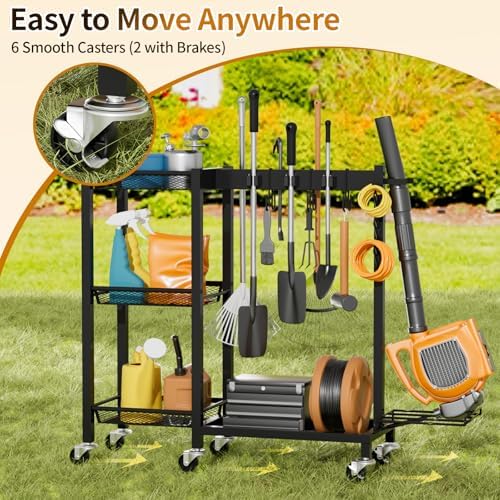 Broom Holder with Cleaning Supplies Organizer, 30.7"Wx11.8"Dx34.6"H - Image 3