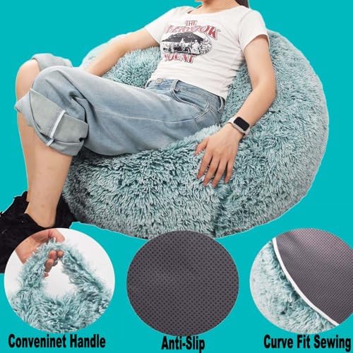 Fluffy Stuffed Animal Storage Bean Bag Chair Cover (No Filler), Faux Fur Comfy Bean Bag Cover for Organizing Plush Toys or Textile, for Adults Teens Kids Girls,Dark Green - Image 5