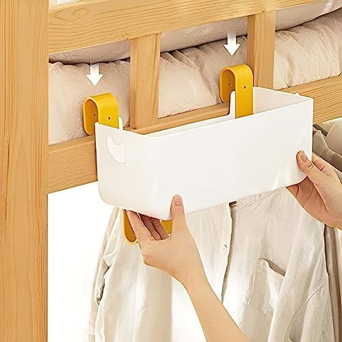 Bunk Bed Shelf for Top Bunk Plastic Bedside Shelf Accessories for Kids Bunk Bed Caddy with Hooks For Bed Rail, White, 11 lbs Capacity - Image 4