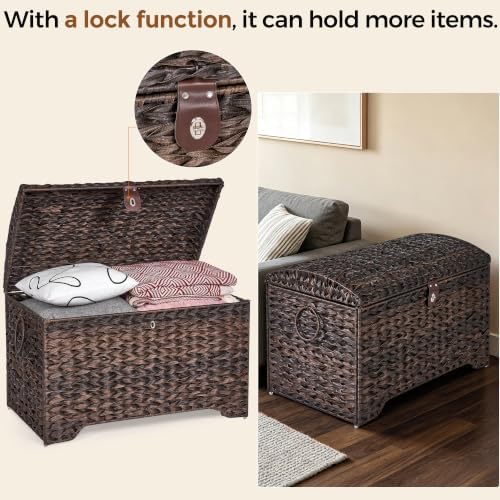 220L Handwoven Wicker Storage Basket with Lid, Large Storage Trunk - Image 2