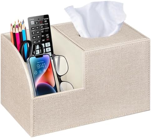 PU Leather Square Tissue Box Cover - Multi-Functional Tissue Box Holder by BLIENCE