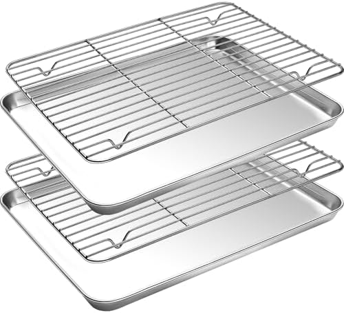 Large Stainless Steel Baking Sheet with Cooling Wire Rack Set, 18x12x1 Inch by CEKEEBakingEasilyHappily