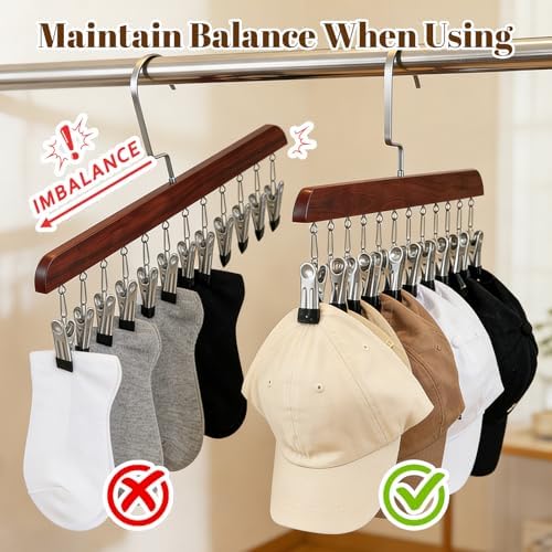 1Pack Space Saving Hanging Clothes Organizer, Wooden Pants Hanger 12-Clip - Image 6