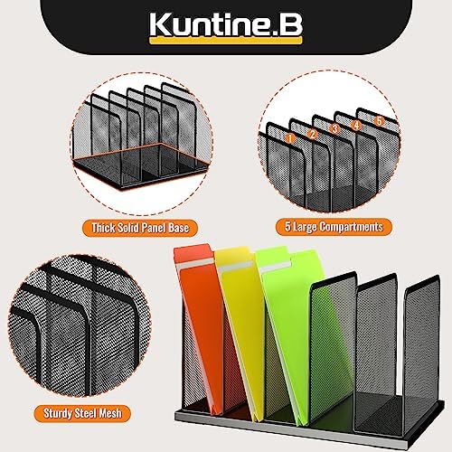 Kuntine.B Desk File Organizer Upright Mesh Desktop Organizer File Sorter Office Organization File Holder for Home, Office & Classroom (Black, 1 Pack 5-Section) - Image 6