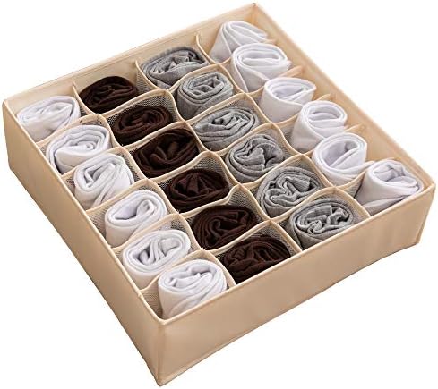 ALYER Collapsible Fabric Drawer Organizer Divider,Closet Storage Box Bins Containers for Panties,Underwear, Ties,Bras, Socks, Lingerie (Beige-24 Cells) by ALYER