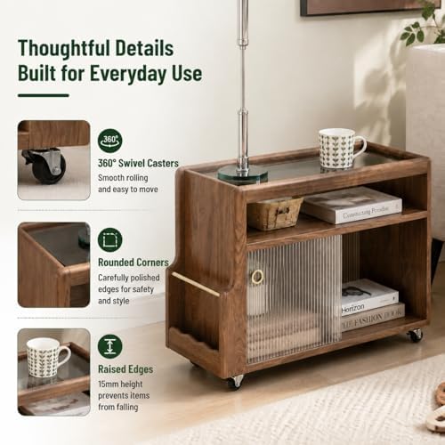 Solid Oak Side Table with Storage, Narrow End Table with Magazine Rack - Image 4