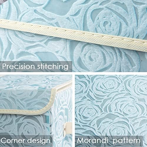 PRANDOM Collapsible Storage Boxes with Lids [5-Pack] Fabric Decorative Storage Bins Cubes Organizer Containers Baskets with Cover Handles Divider for Bedroom Closet Living Room Blue 9.8x7.9x6.7 Inch - Image 3
