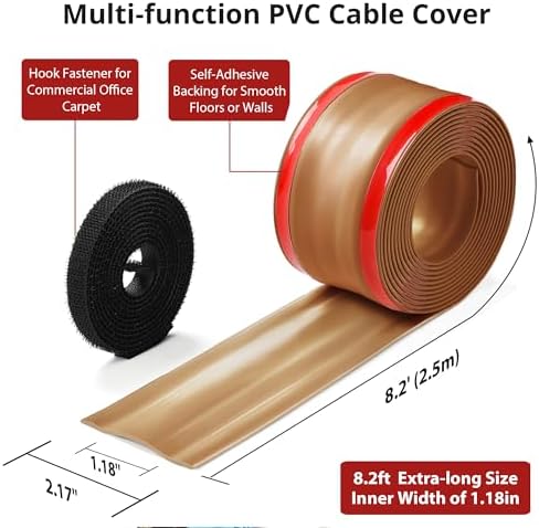 ZhiYo 8.2ft Cord Cover for Wires on Floors or Walls, 2.2in Wide, Brown - Image 2
