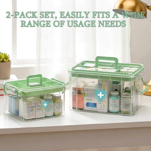 ANYPROLUS 2 Pack Clear Medicine Organizer Box with Handle, Plastic Medicine Container with Tray First Aid Box Empty, Thickened Medicine Storage Organizer Multipurpose Medication Organizer Storage - Image 4