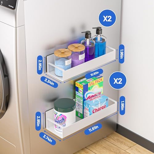 Vetacsion 4 Pack Magnetic Laundry Organizer, Heavy Duty Magnetic Shelf For Washer And Dryer, White, Iron - Image 2