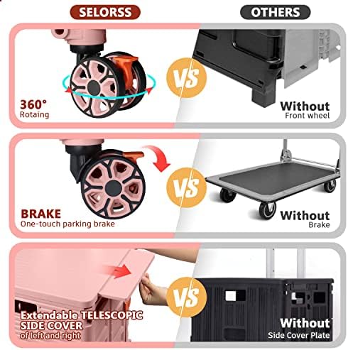Foldable Utility Cart Collapsible Portable Crate Rolling Carts with Wheels Tote Basket with Magnetic Lid Telescopic Cover Wear-Resistant 360°Rotate Wheel Noiseless for Shopping Storage Office Use - Image 6