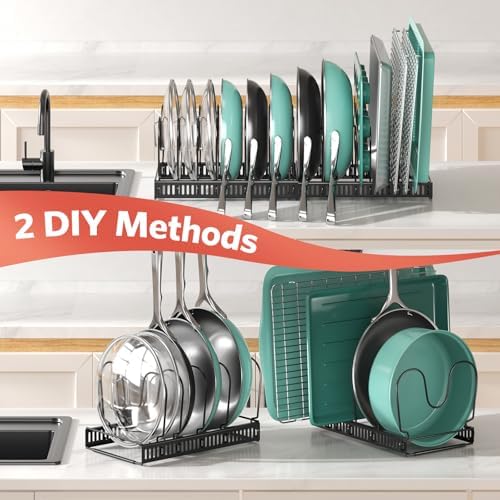 ORDORA Pots and Pans Organizer under Cabinet, 11.8-22.8" 14 Dividers Black - Image 5