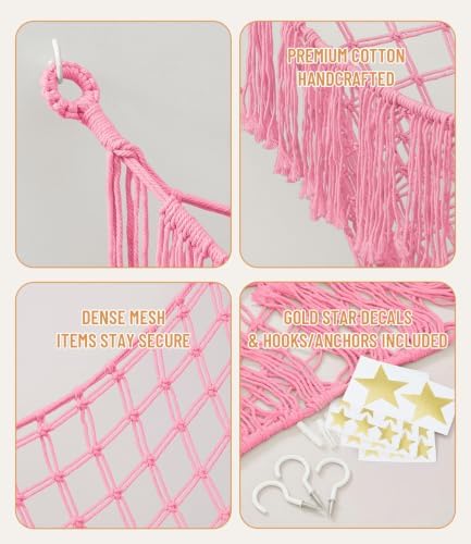 Lare Stuffed Animal Storage Hammock Corner Net - 45" W x 45" H (Rose Pink) - Image 2