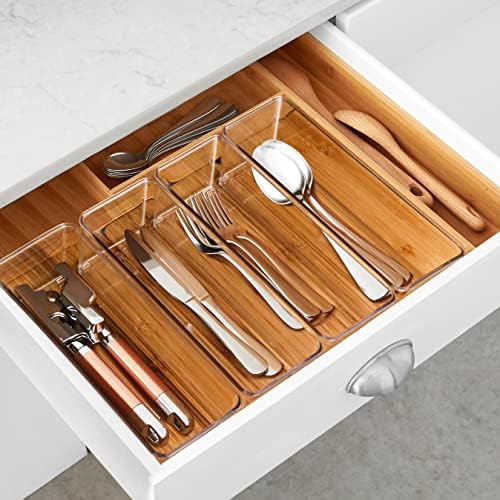 Hudgan 8 Pack Clear Plastic Drawer Organizer Bins Set, Stackable Cutlery Storage Bins Trays for Organizing Kitchen, Bathroom, Office, Crafts, Gadgets, Cabinet Supplies - Image 3