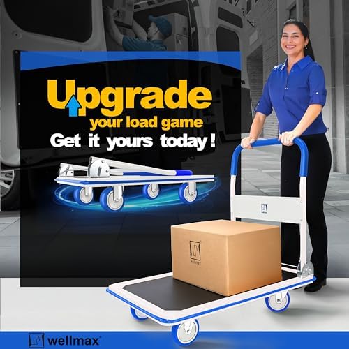 Wellmax Push Cart Dolly, Foldable Moving Platform Flat Cart, 660 lb, Blue - Image 5