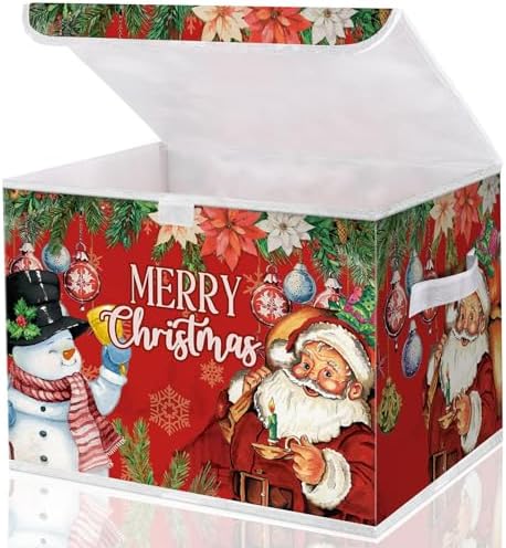 Briwooody Christmas Storage Bin with Lid and Carrying Handle Christmas Foldable Storage Box Large Xmas Decorative Collapsible Container Basket for Organizing Closet Home Bedroom Gift(Santa Claus) by Briwooody