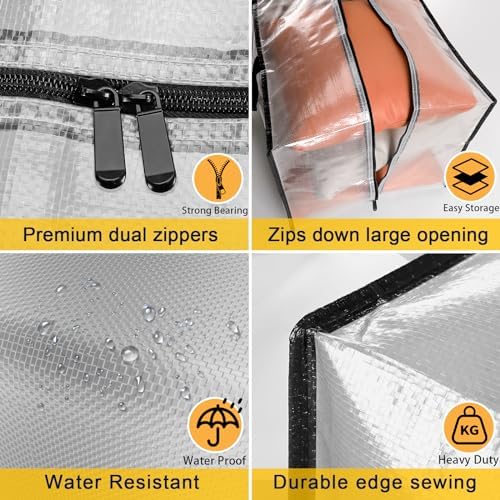 Clear Storage Bags with Zipper, Large Moving Bags Heavy Duty Extra Large, Plastic Storage Totes for Clothes, College dorm Packing Bag with Strong Handles - Image 6
