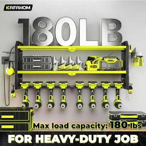 KAFAHOM Power Tool Organizer with Charging Station, Built in 8 Outlet Power Strip,Large 8 Drill Holder Wall Mount, Heavy Duty Metal Power Tool Storage Rack Tool Shelf for Garage Organization - Image 6