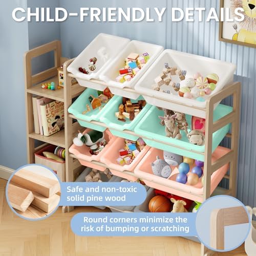 Toy Storage Organizer - Toy Organizers and Storage with Bookshelf, Toy Storage Shelf with 3 Shelves and 12 Storage Bins, Kids Bookshelf and Toy Storage for Kids Room, Playroom, Nursery, Multi color - Image 5