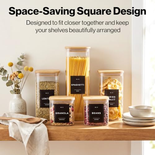 Glass Pantry Storage Jars Containers with Bamboo Lids and Labels - Set of 5 - Image 3