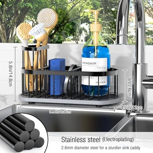 Sink Caddy Sponge Holder for Kitchen with Stone Drying Mat & Brush Holder - Image 2