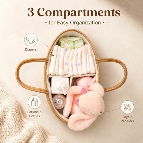 ABenkle Baby Diaper Caddy Organizer, Jute Rope Nursery Storage Basket - Image 5