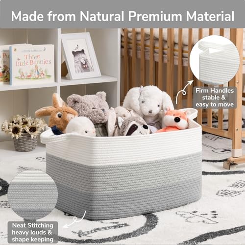 Goodpick Large Woven Rope Blanket Basket, Rectangle, Light Gray - Image 6