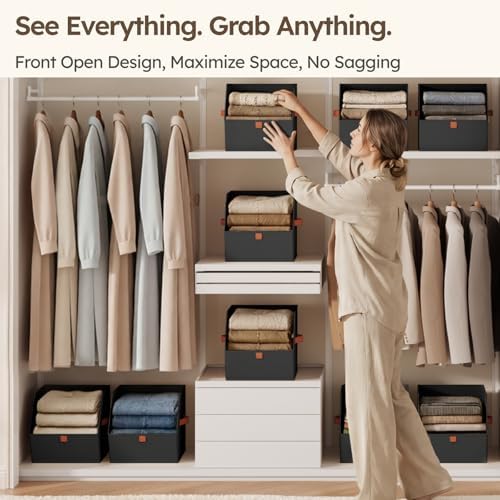 Homsorout Fabric Closet Storage Cubes - 4 Pack Square Storage Bins with Dual Handles for Clothes, Towels, Toys, Cube Storage Organizers for Bedroom, Nursery, Shelves, Closet, Small Spaces, Black - Image 2