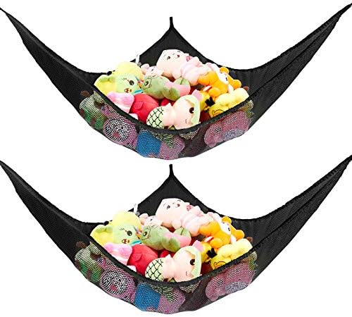 Stuffed Animal Net or Hammock, Stuffed Animal Net, Jumbo Toy Net Hammock for Stuffed Animals Wall Sling Corner Extra Large Kids Children Mesh Toy Net Organizer (Black 2 Pack, 70 inch) by KOHUIJOO