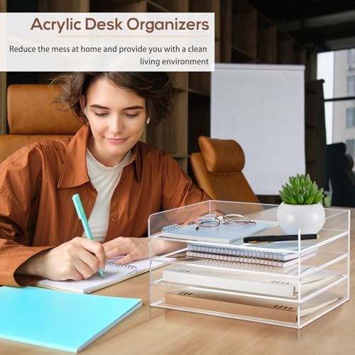 Harloon 4 Tier Paper Organizer Letter Tray Acrylic Desk File Organizer - Image 6
