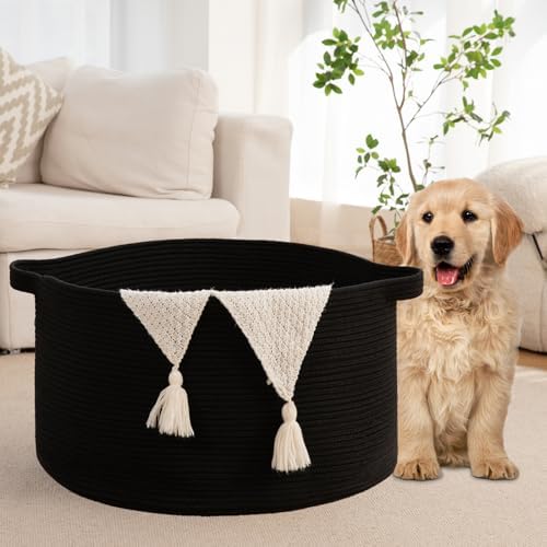 OIAHOMY 105L Extra Large Blanket Basket - Decorative Cotton Rope Storage Basket for Bedroom, Living Room & Nursery - Woven Laundry Hamper for Organizing Blankets, Clothes & Toys - Black - Image 5