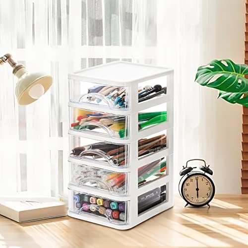 Hedume Desktop Drawer, Clear 5 Drawer Desktop Storage Unit, White Frame with Clear Drawers, Drawer Unit - Image 6