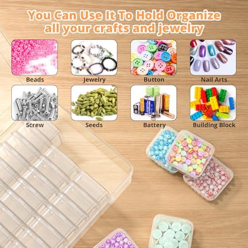 Mathtoxyz Bead Organizer Box, 90Pcs Small Bead Organizers and Storage Plastic Cases Mini Clear Bead Storage Containers Boxes with Hinged Lid and Rectangle for Bracelet Making DIY Jewelry Craft Nail - Image 6
