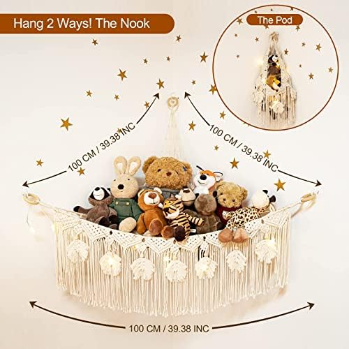 Macrame Stuffed Animal Storage with Star Light, Corner Hammock for Nursery - Image 4