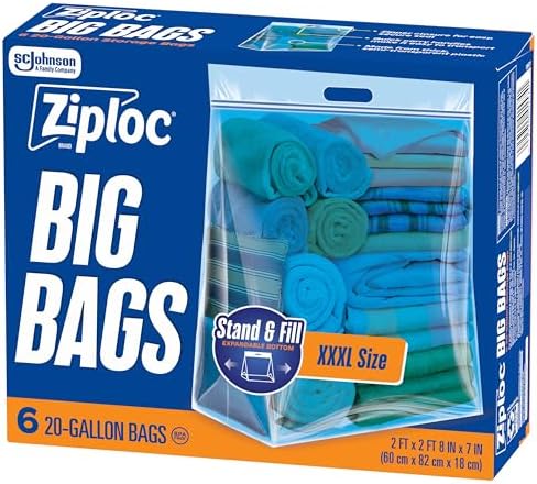 Ziploc Big Bags, 20 Gallon XXXL Reusable Storage Bags, 6 Count by Ziploc