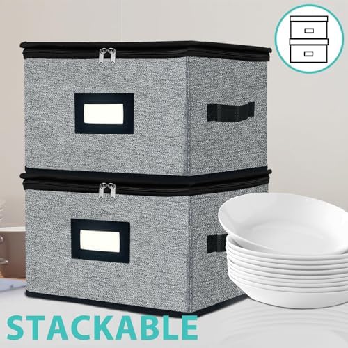 homyfort China Storage Containers - Dinner Plate Storage with Lid, Handles, Hard Shell Dinnerware Protectors for Moving Bowls, Saucer, Padded Protective Storage, 12x12, 2 Pack - Image 6